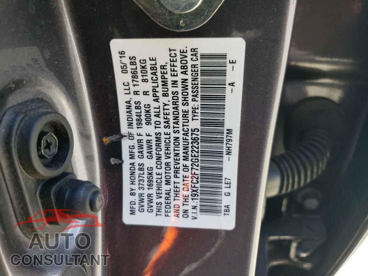 HONDA CIVIC 2016 - 19XFC2F72GE223675