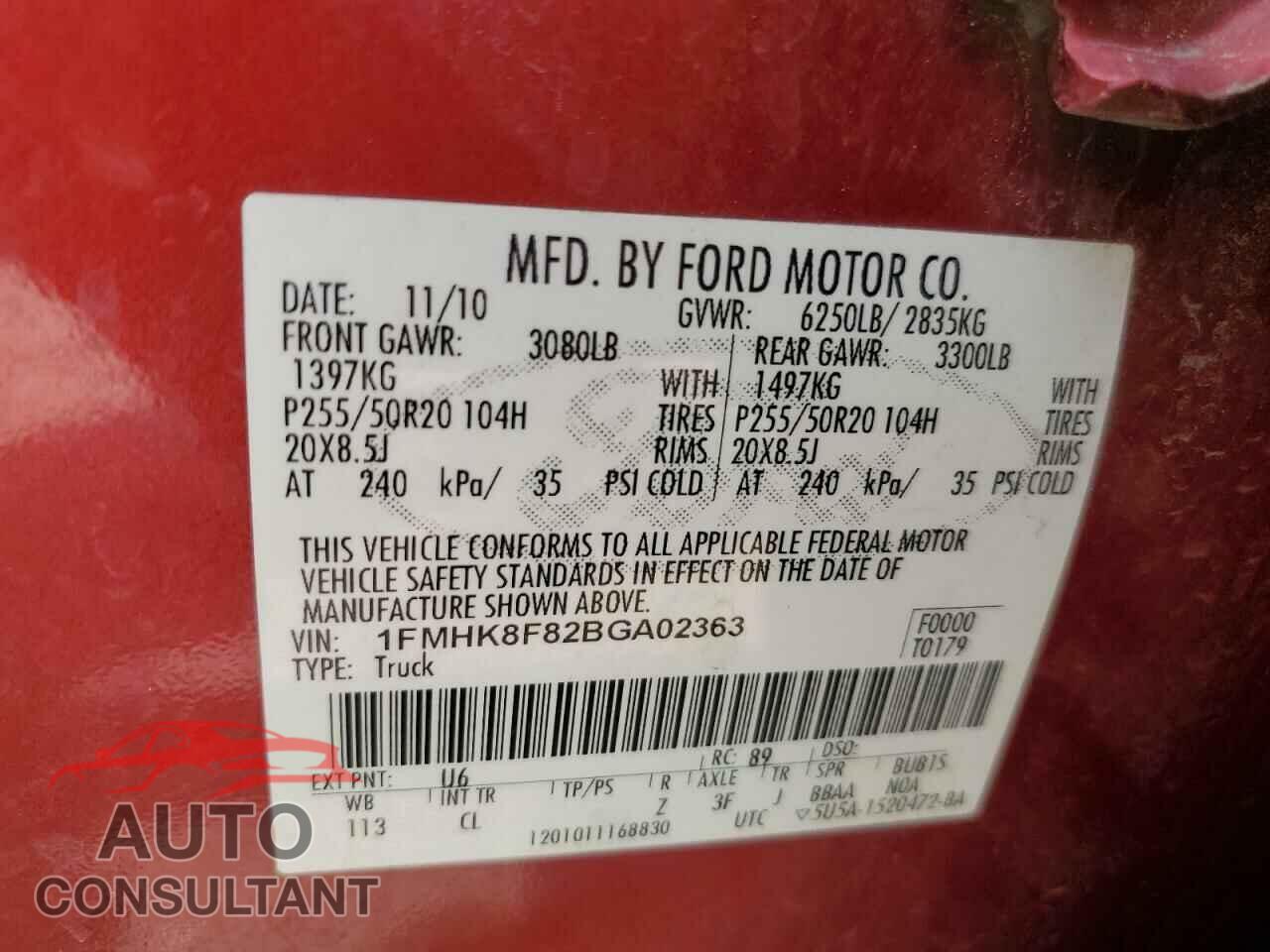 FORD EXPLORER 2011 - 1FMHK8F82BGA02363