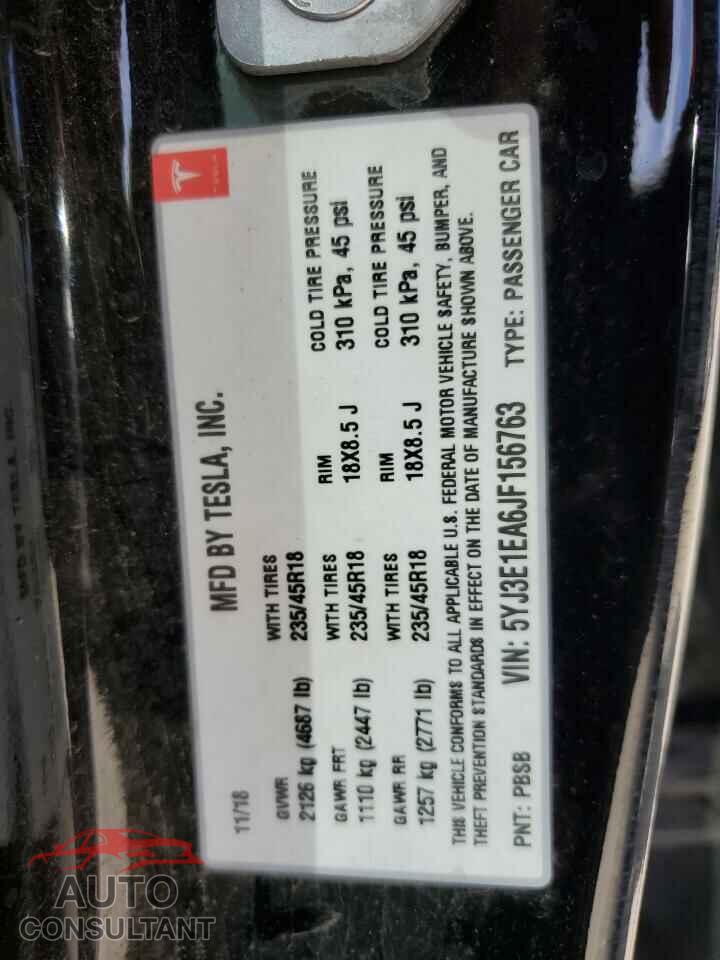 TESLA MODEL 3 2018 - 5YJ3E1EA6JF156763
