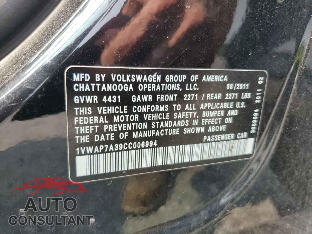 VOLKSWAGEN PASSAT 2012 - 1VWAP7A39CC006994