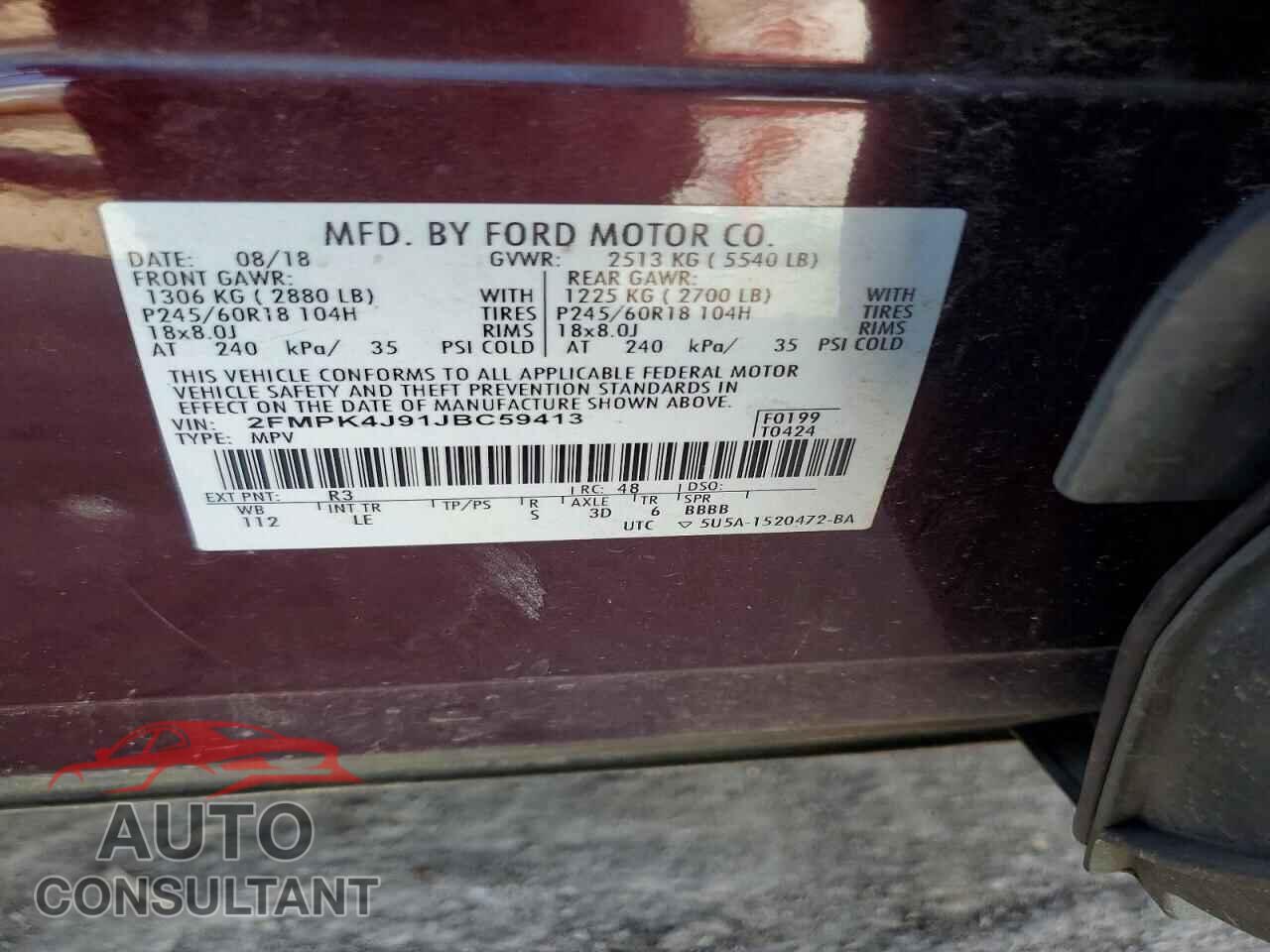 FORD EDGE 2018 - 2FMPK4J91JBC59413