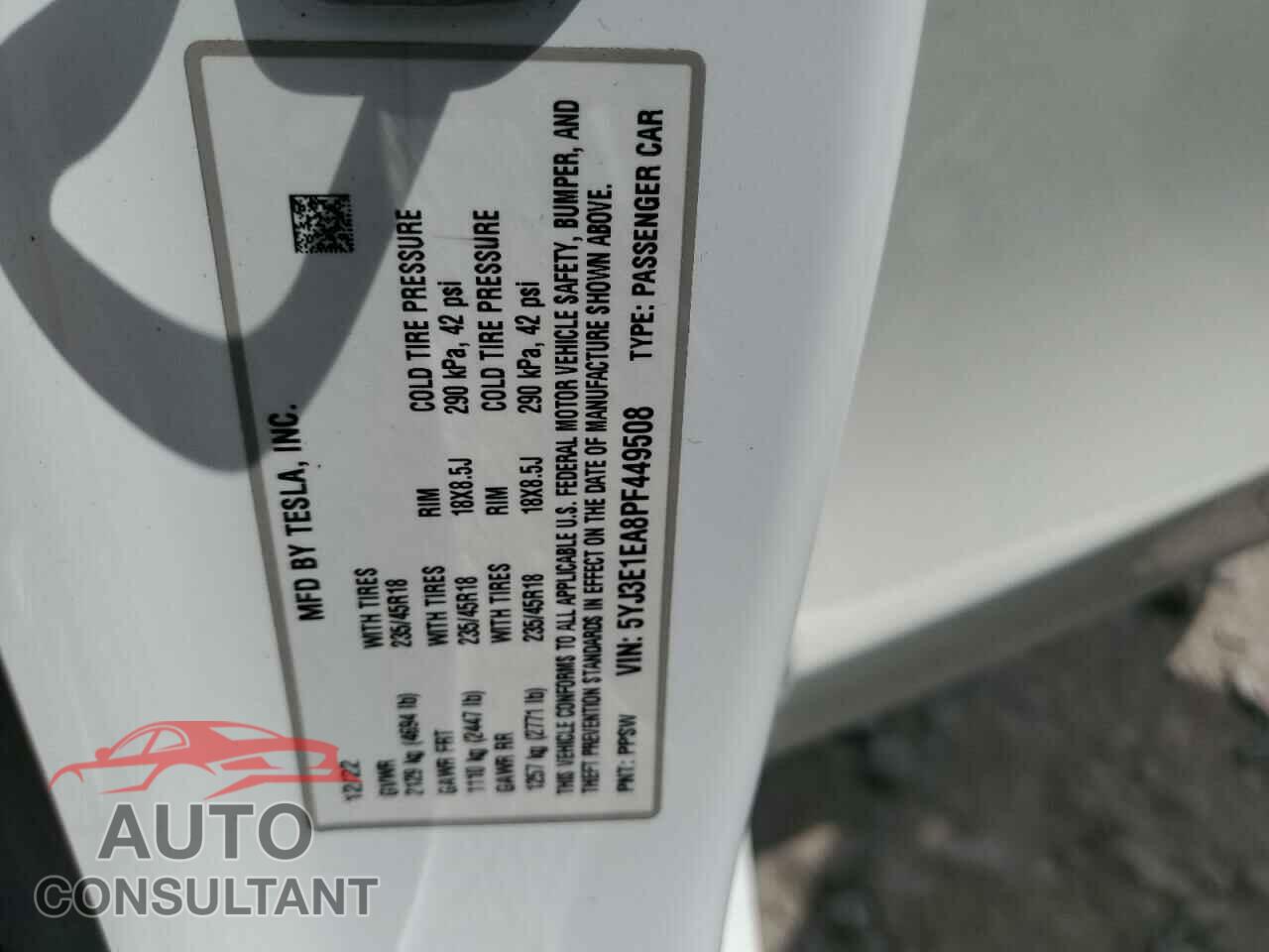 TESLA MODEL 3 2023 - 5YJ3E1EA8PF449508