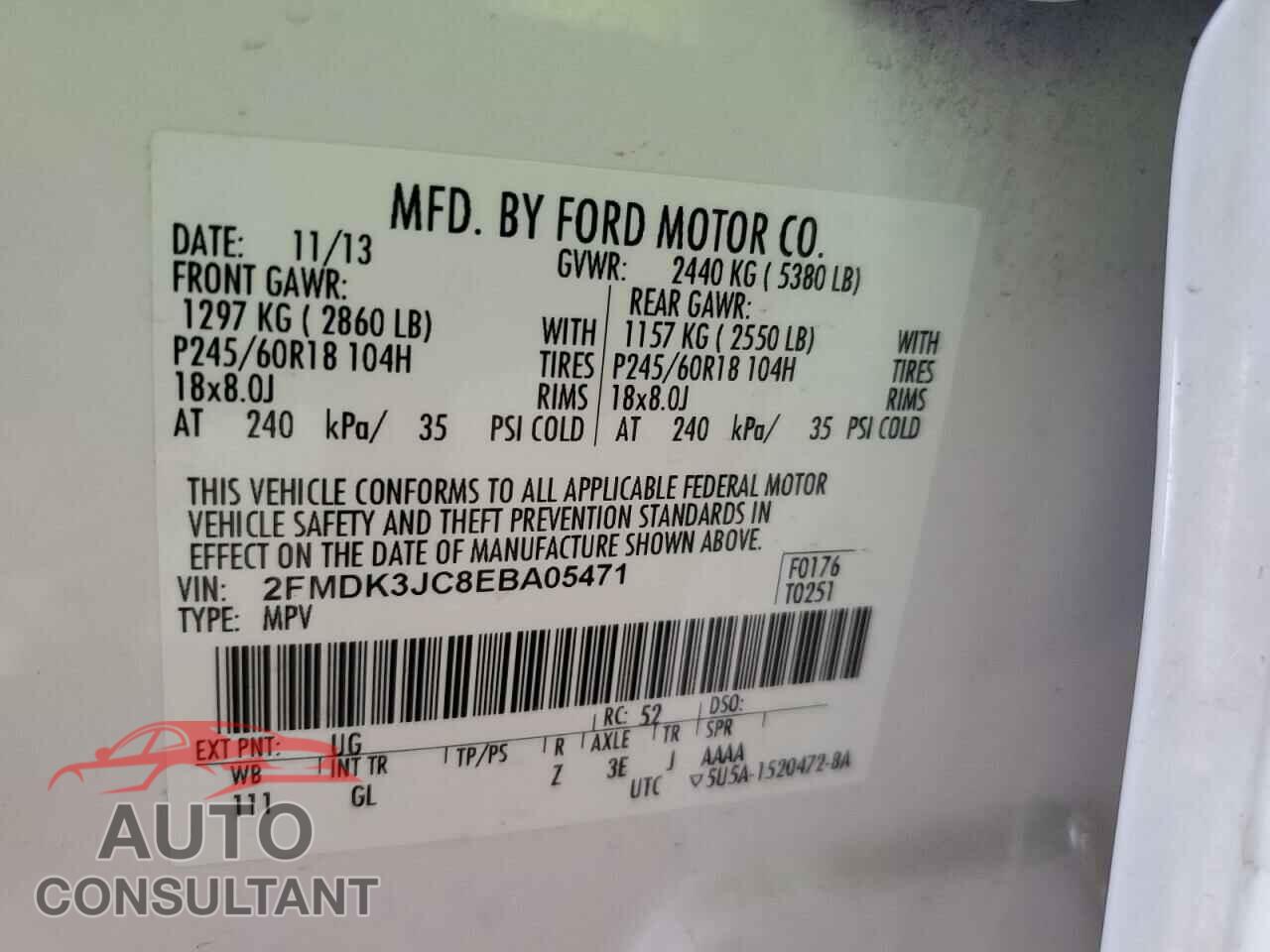 FORD EDGE 2014 - 2FMDK3JC8EBA05471