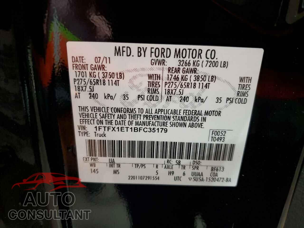 FORD F-150 2011 - 1FTFX1ET1BFC35179