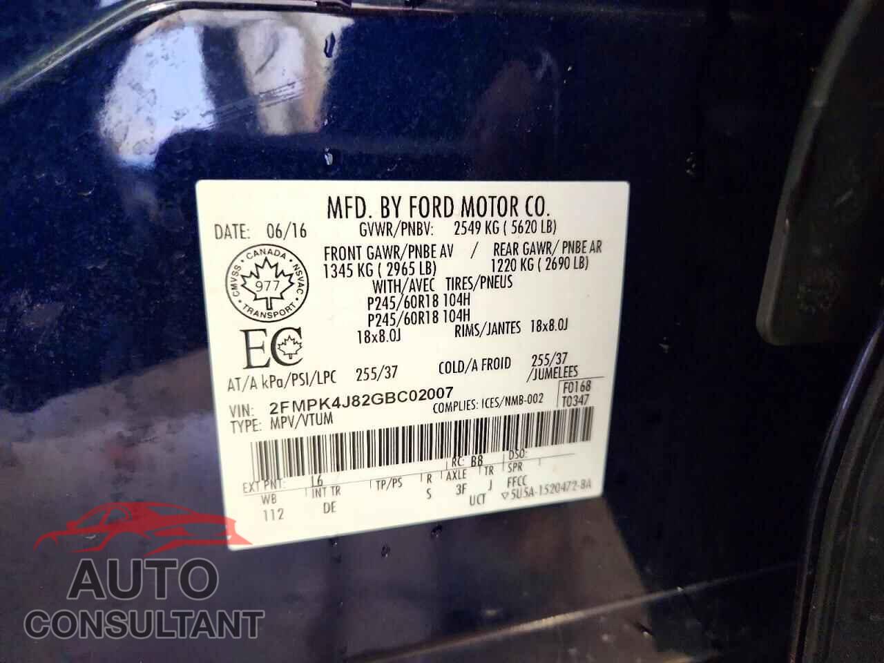 FORD EDGE 2016 - 2FMPK4J82GBC02007