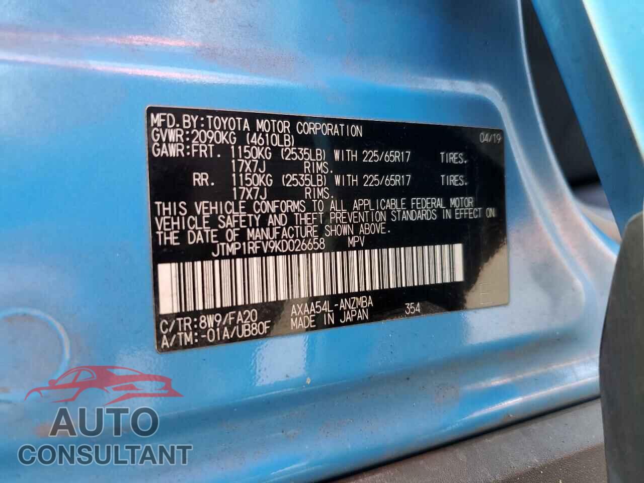 TOYOTA RAV4 2019 - JTMP1RFV9KD026658