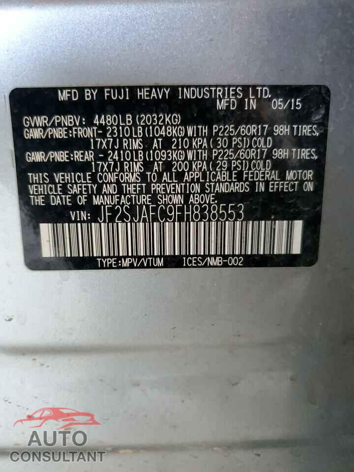 SUBARU FORESTER 2015 - JF2SJAFC9FH838553