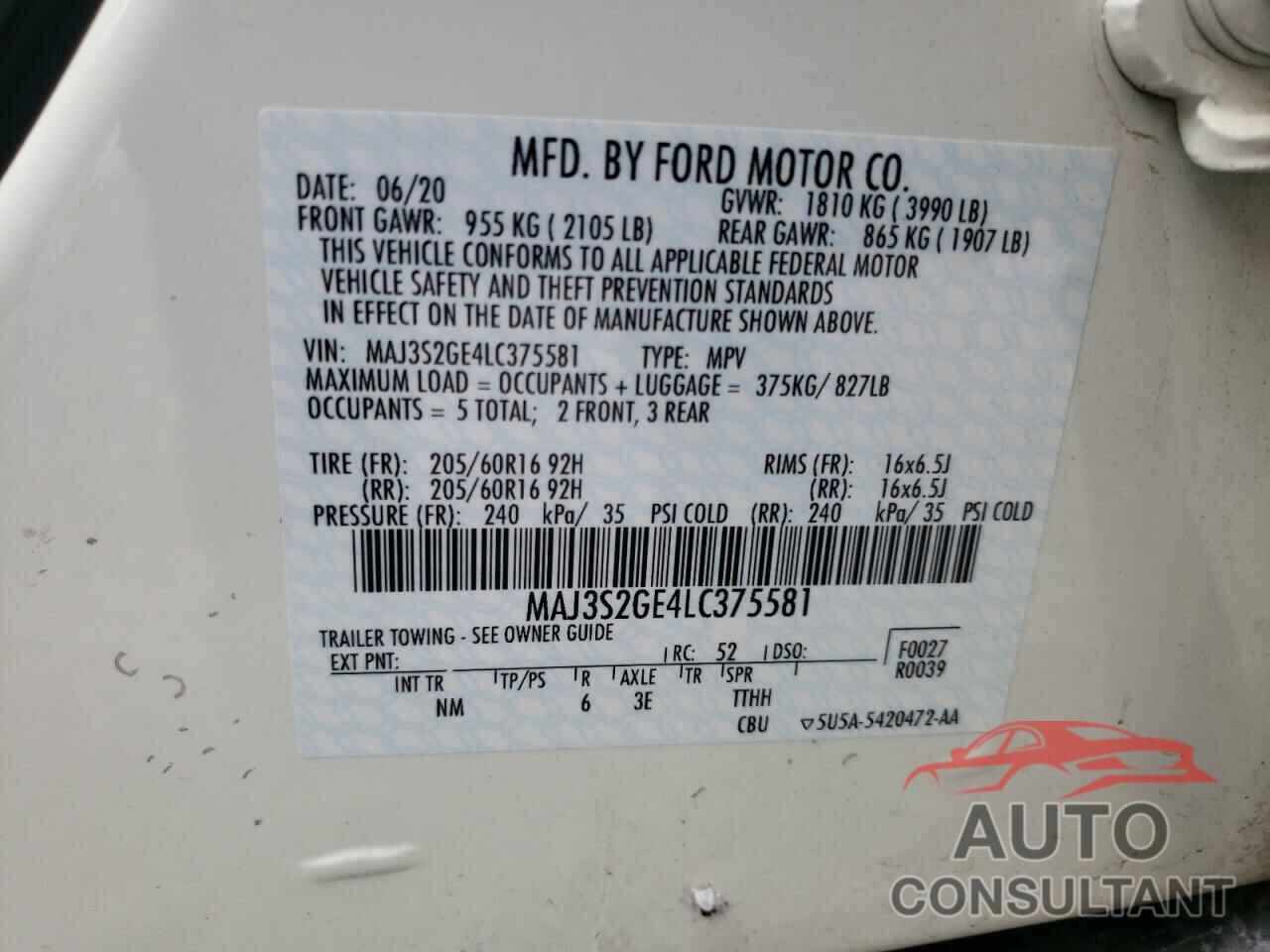 FORD ALL OTHER 2020 - MAJ3S2GE4LC375581