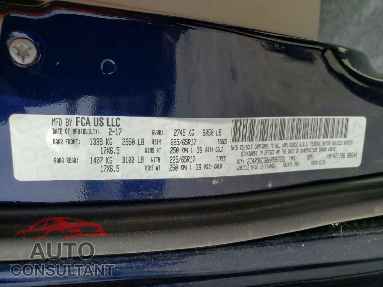 DODGE CARAVAN 2017 - 2C4RDGCG0HR697331