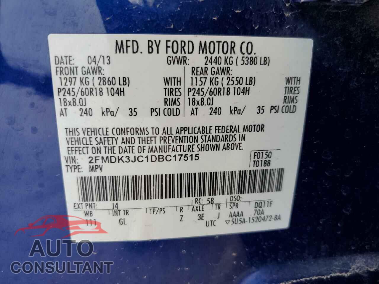 FORD EDGE 2013 - 2FMDK3JC1DBC17515