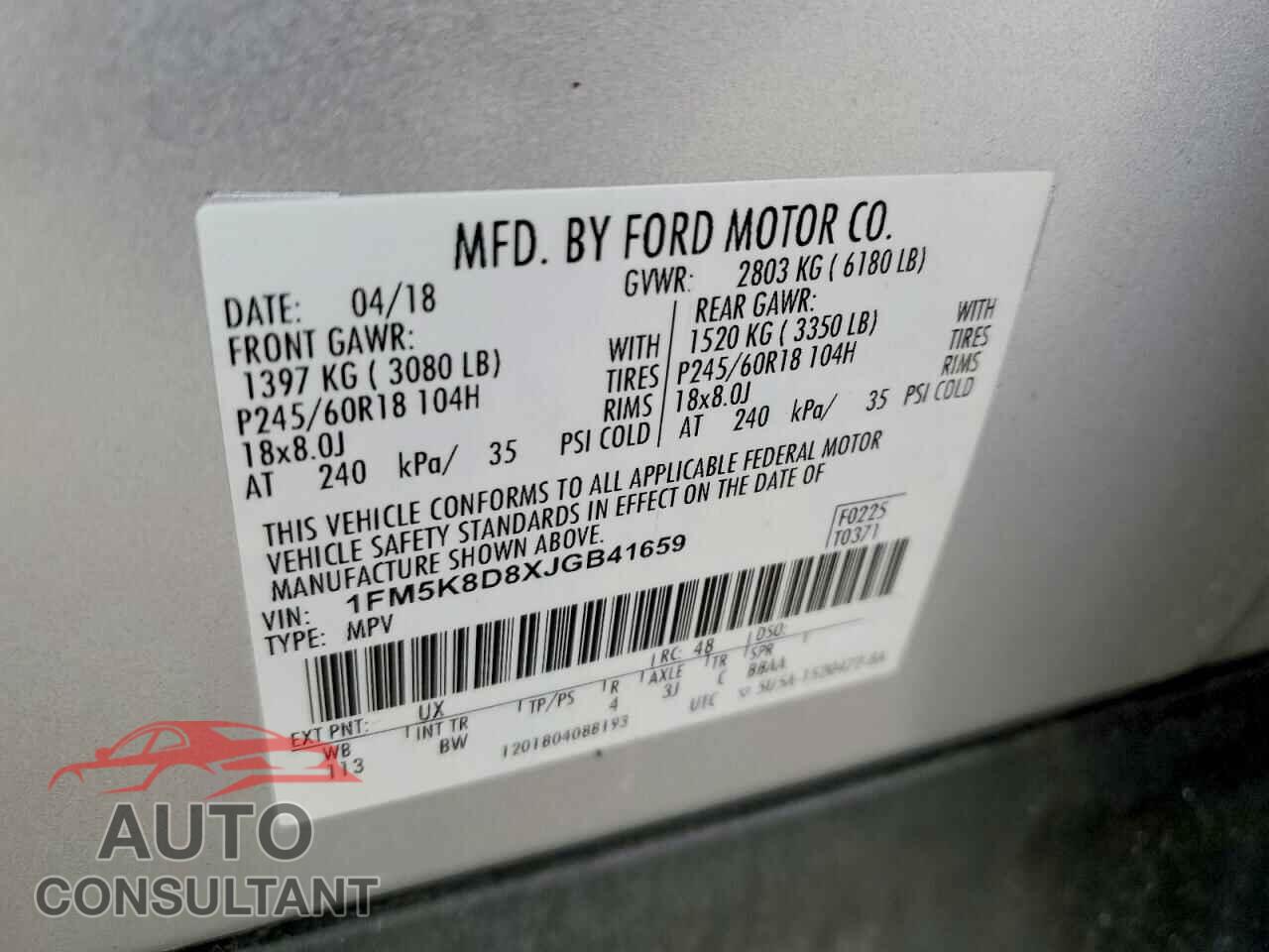 FORD EXPLORER 2018 - 1FM5K8D8XJGB41659