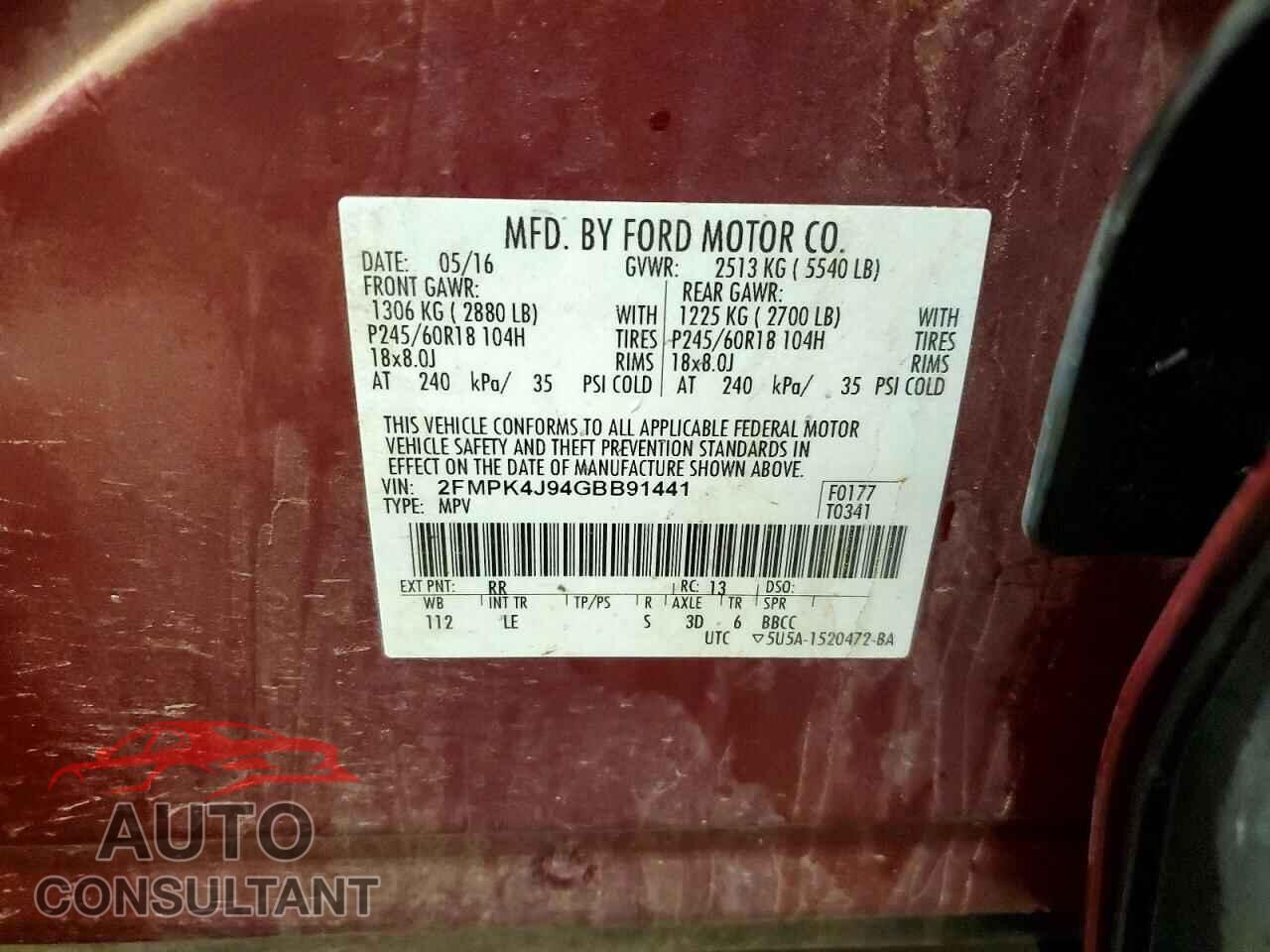 FORD EDGE 2016 - 2FMPK4J94GBB91441