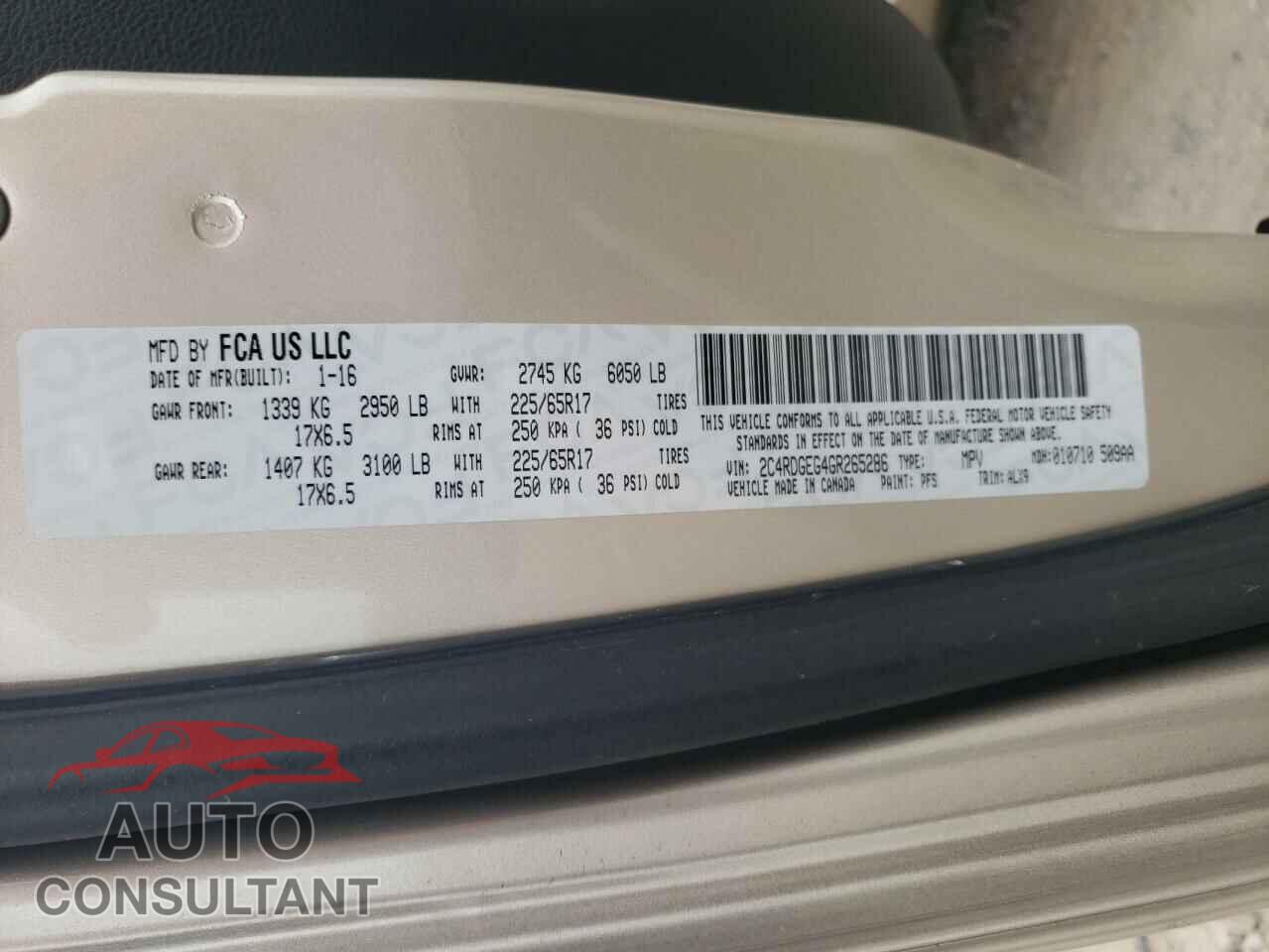 DODGE CARAVAN 2016 - 2C4RDGEG4GR265286