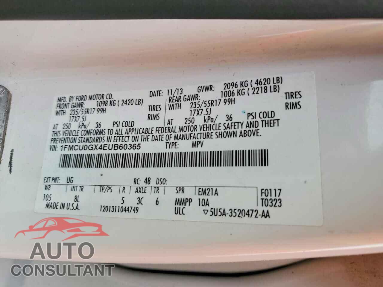 FORD ESCAPE 2014 - 1FMCU0GX4EUB60365