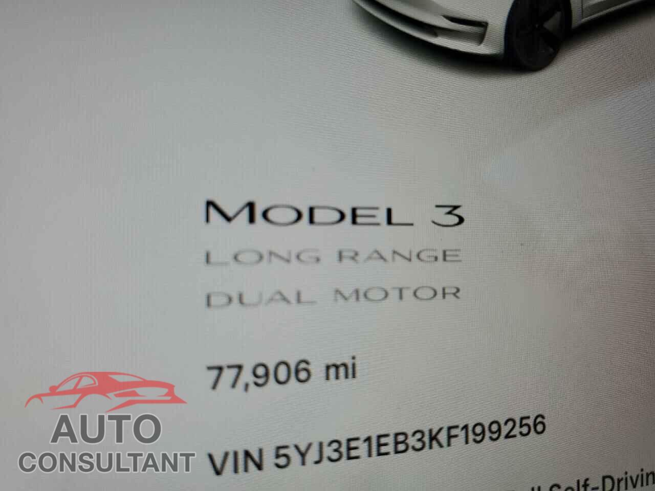 TESLA MODEL 3 2019 - 5YJ3E1EB3KF199256