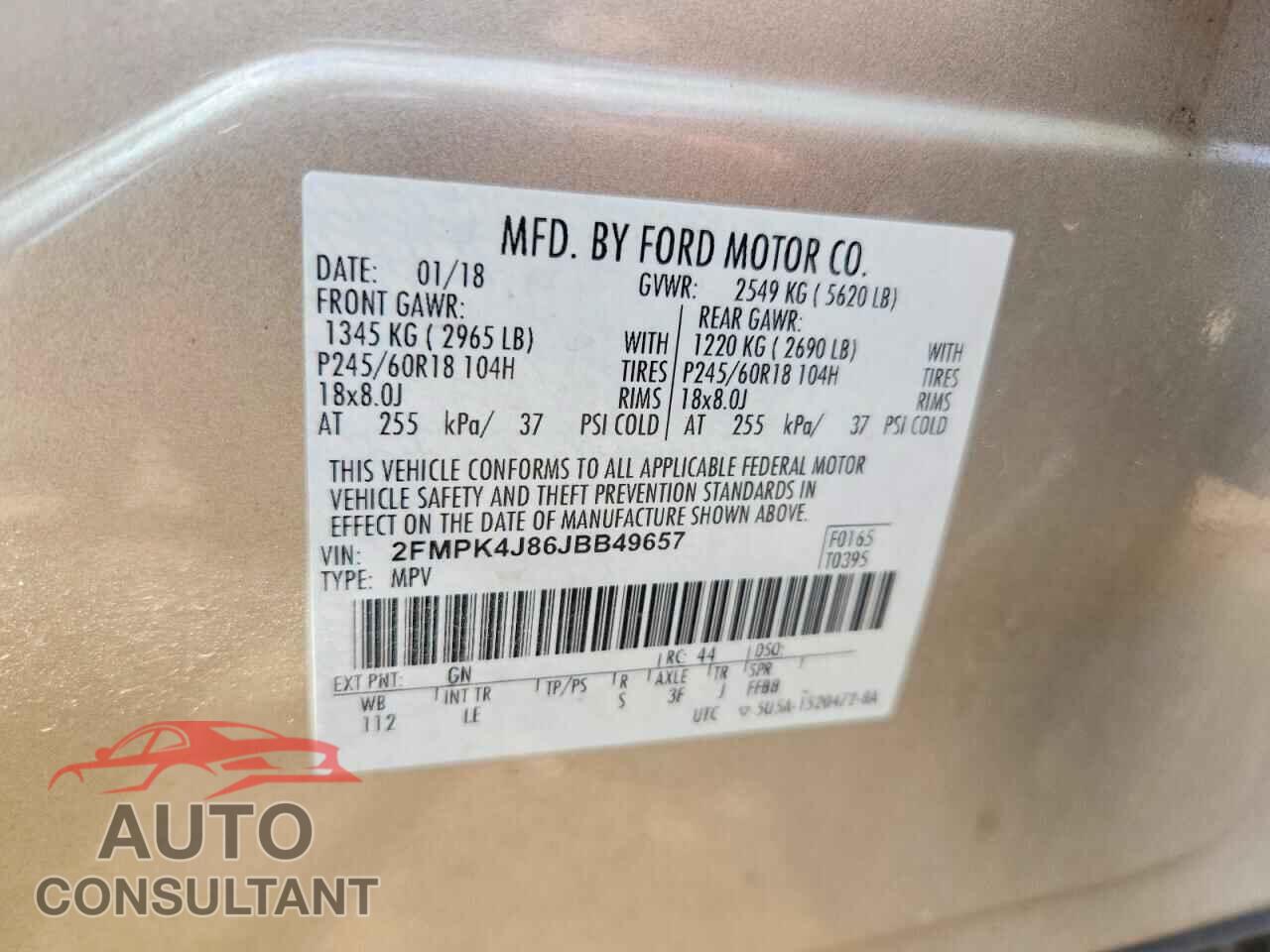 FORD EDGE 2018 - 2FMPK4J86JBB49657