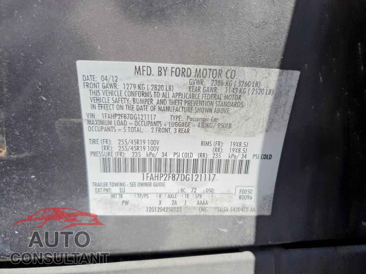 FORD TAURUS 2013 - 1FAHP2F87DG121117