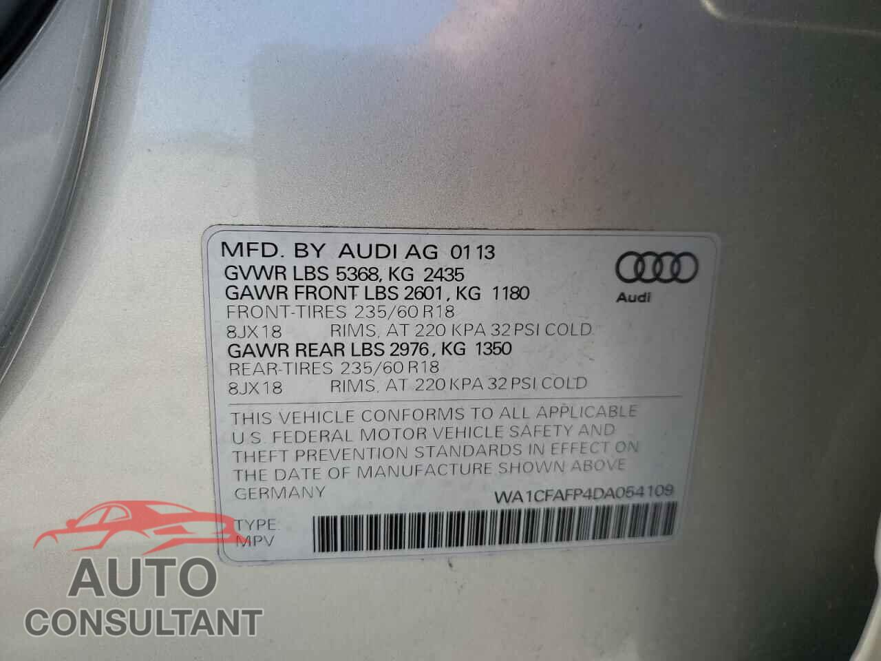 AUDI Q5 2013 - WA1CFAFP4DA054109