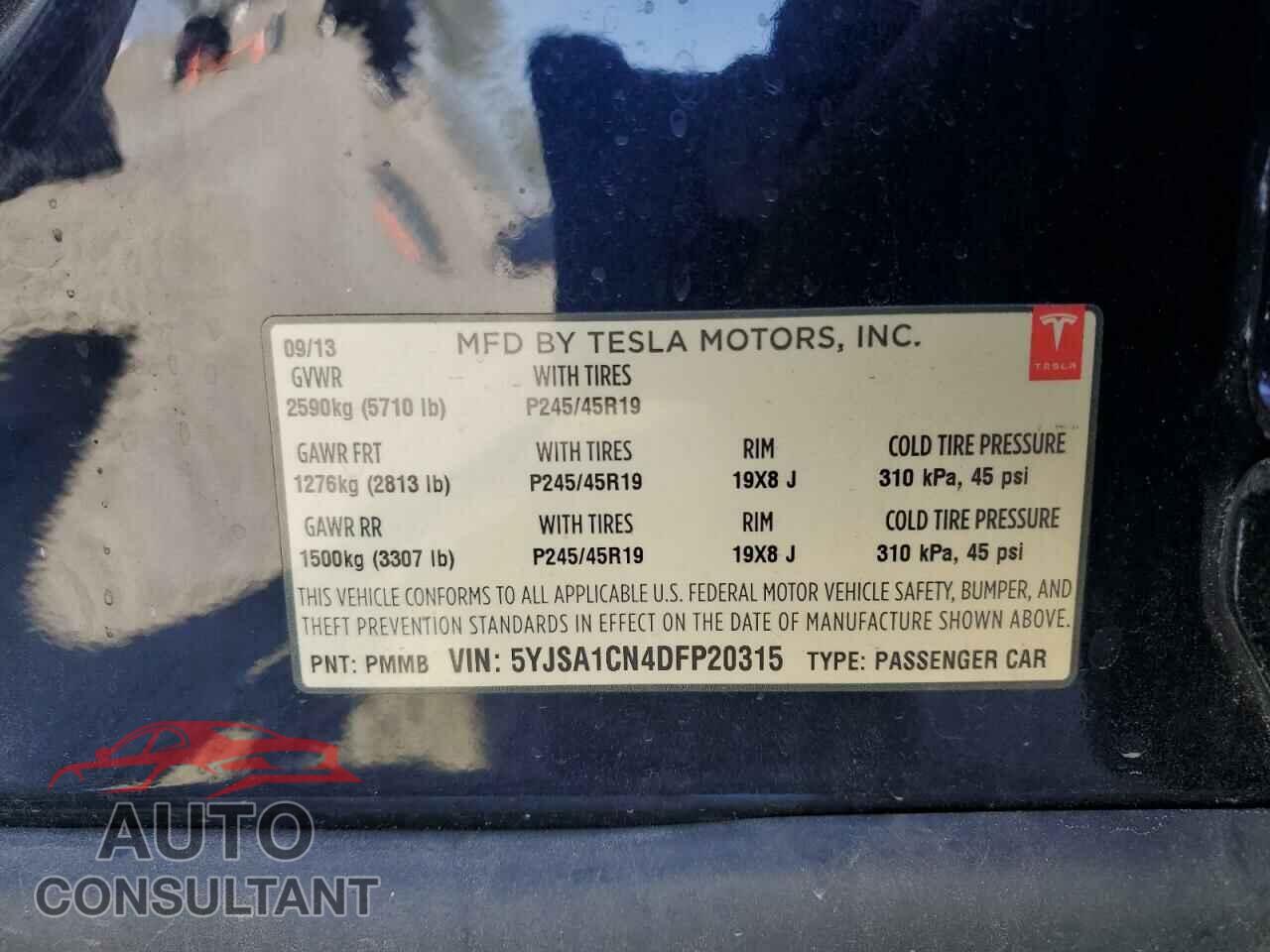 TESLA MODEL S 2013 - 5YJSA1CN4DFP20315