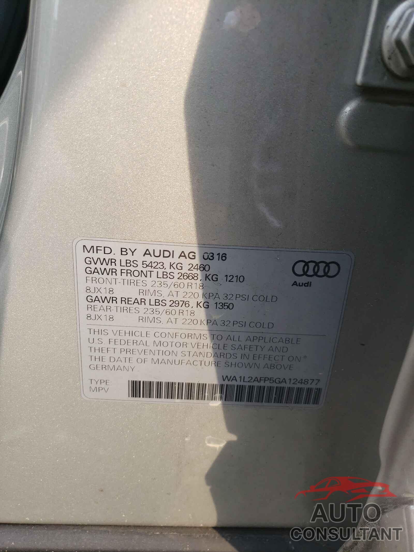 AUDI Q5 2016 - WA1L2AFP5GA124877