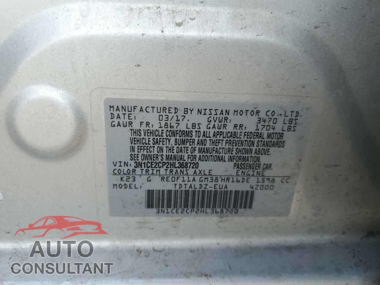 NISSAN VERSA 2017 - 3N1CE2CP2HL368720