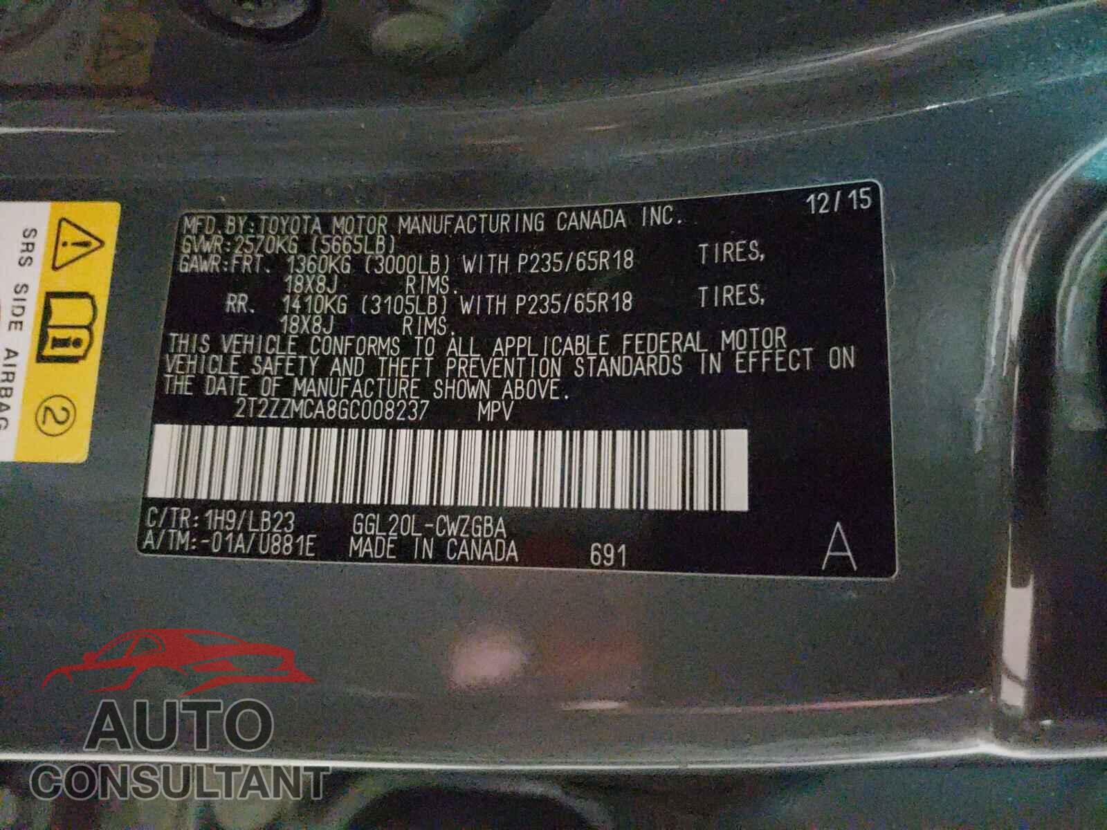 LEXUS RX350 2016 - 2T2ZZMCA8GC008237