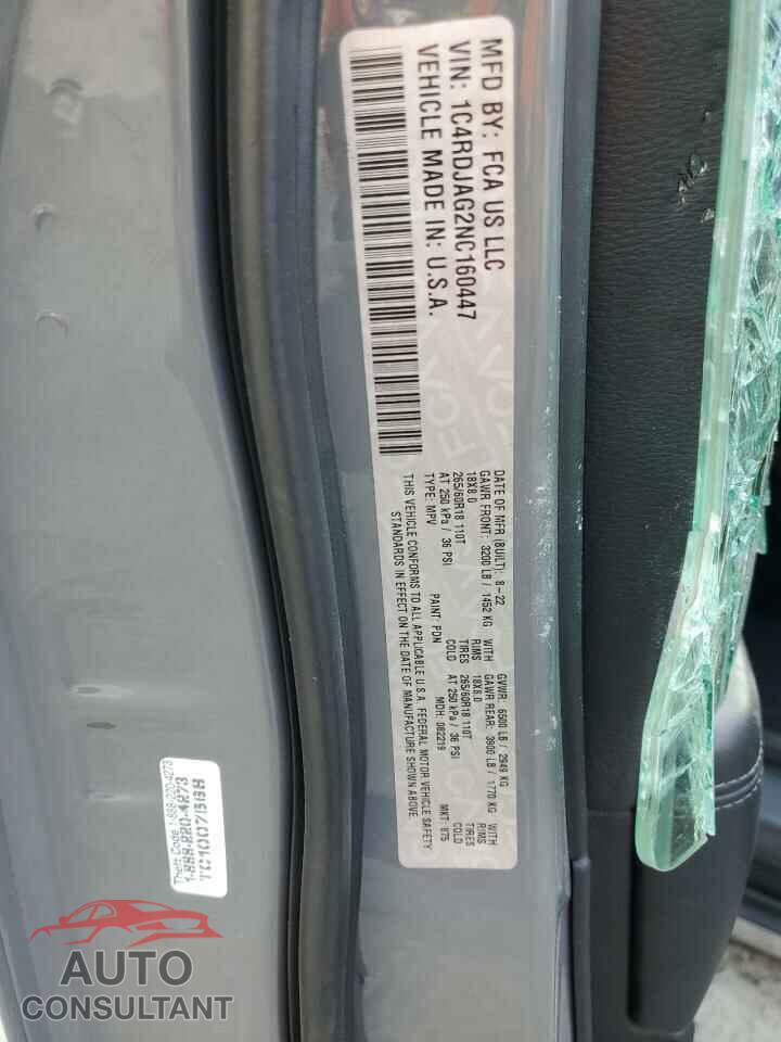 DODGE DURANGO 2022 - 1C4RDJAG2NC160447