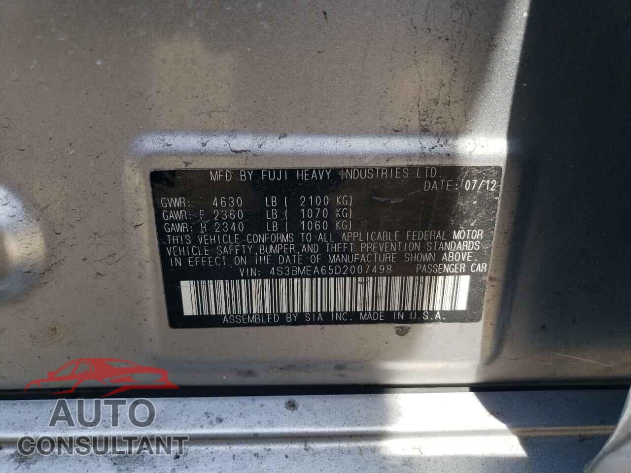 SUBARU LEGACY 2013 - 4S3BMEA65D2007498