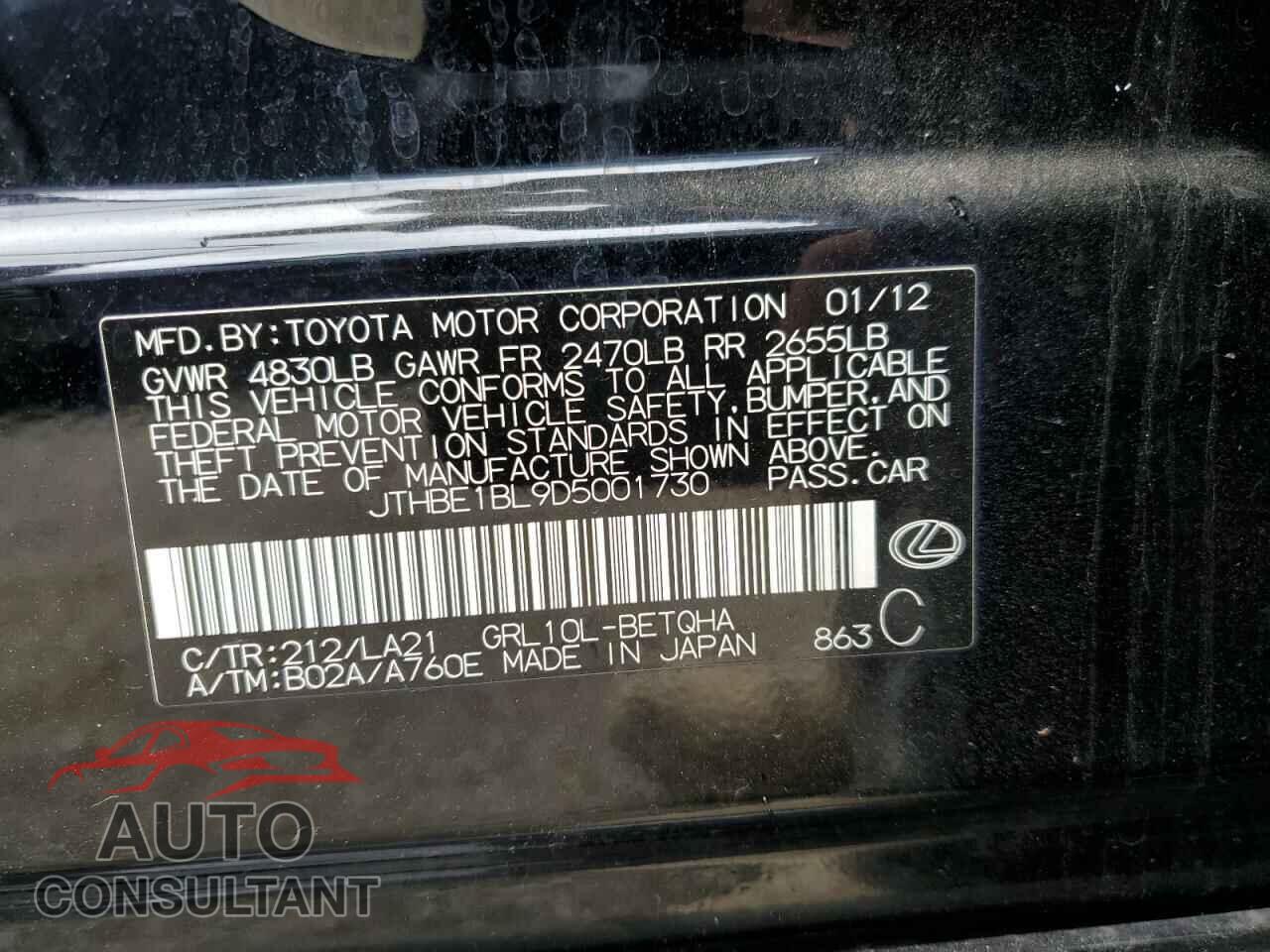 LEXUS GS350 2013 - JTHBE1BL9D5001730