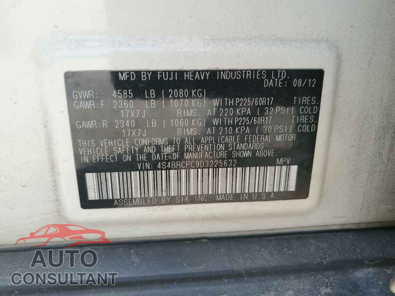 SUBARU OUTBACK 2013 - 4S4BRCPC9D3225632