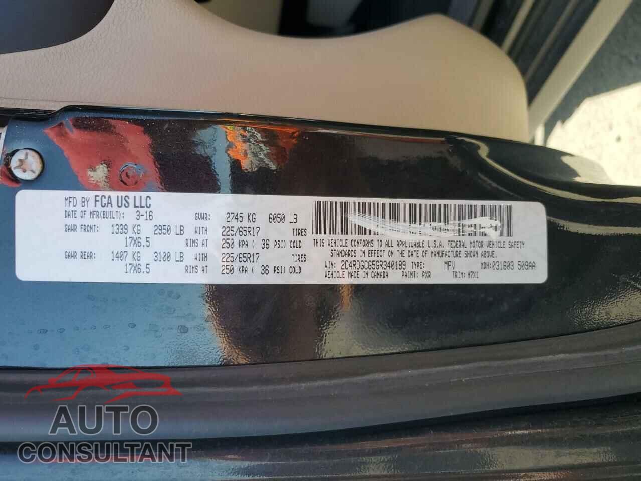 DODGE CARAVAN 2016 - 2C4RDGCG5GR340189
