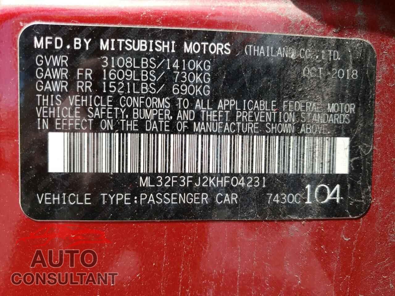 MITSUBISHI MIRAGE 2019 - ML32F3FJ2KHF04231