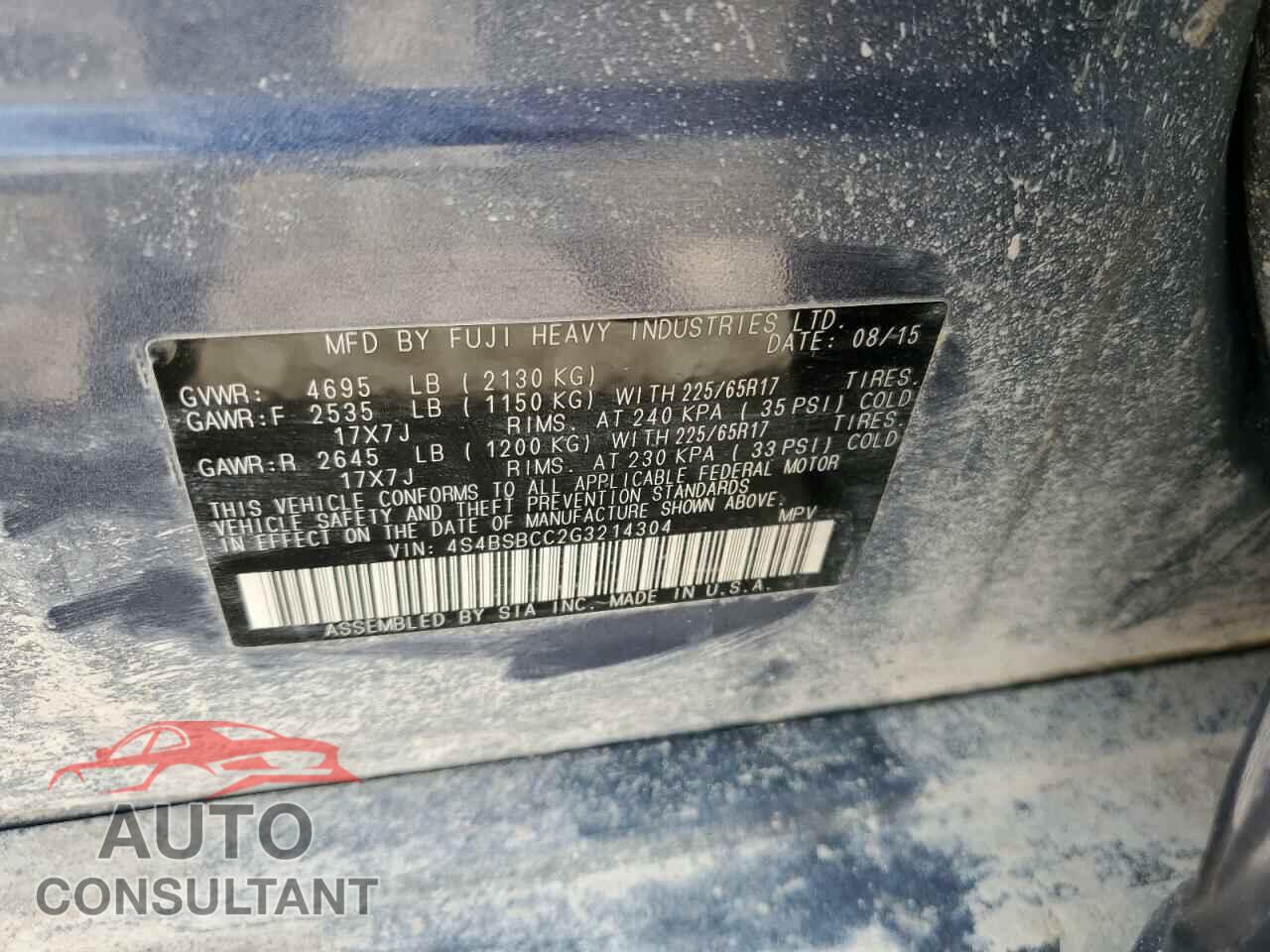 SUBARU OUTBACK 2016 - 4S4BSBCC2G3214304