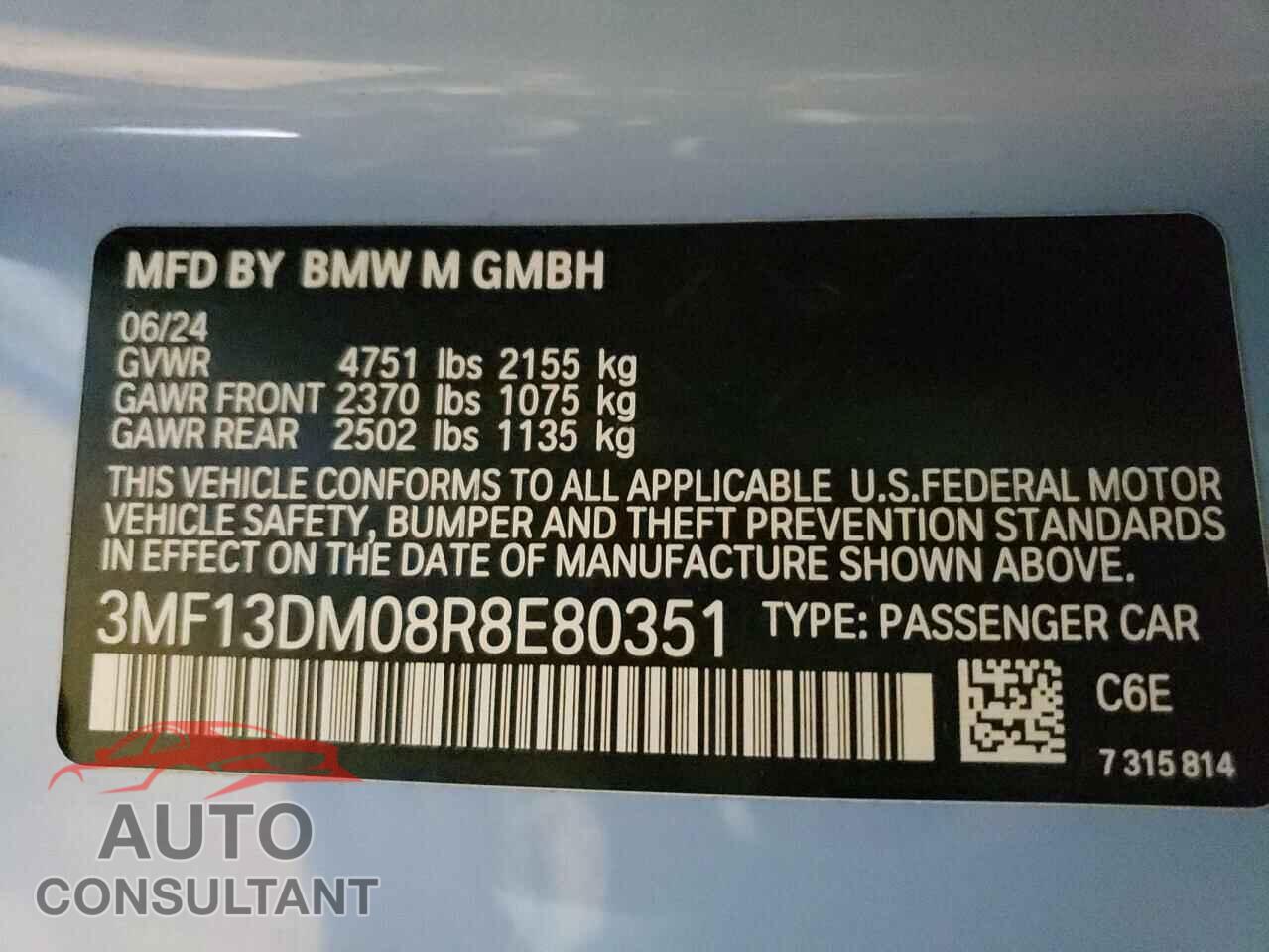 BMW M2 2024 - 3MF13DM08R8E80351