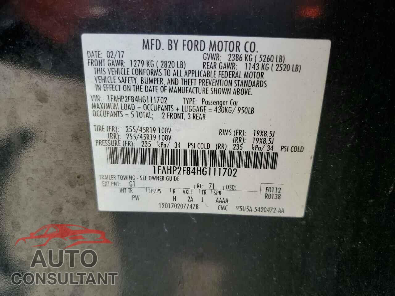 FORD TAURUS 2017 - 1FAHP2F84HG111702