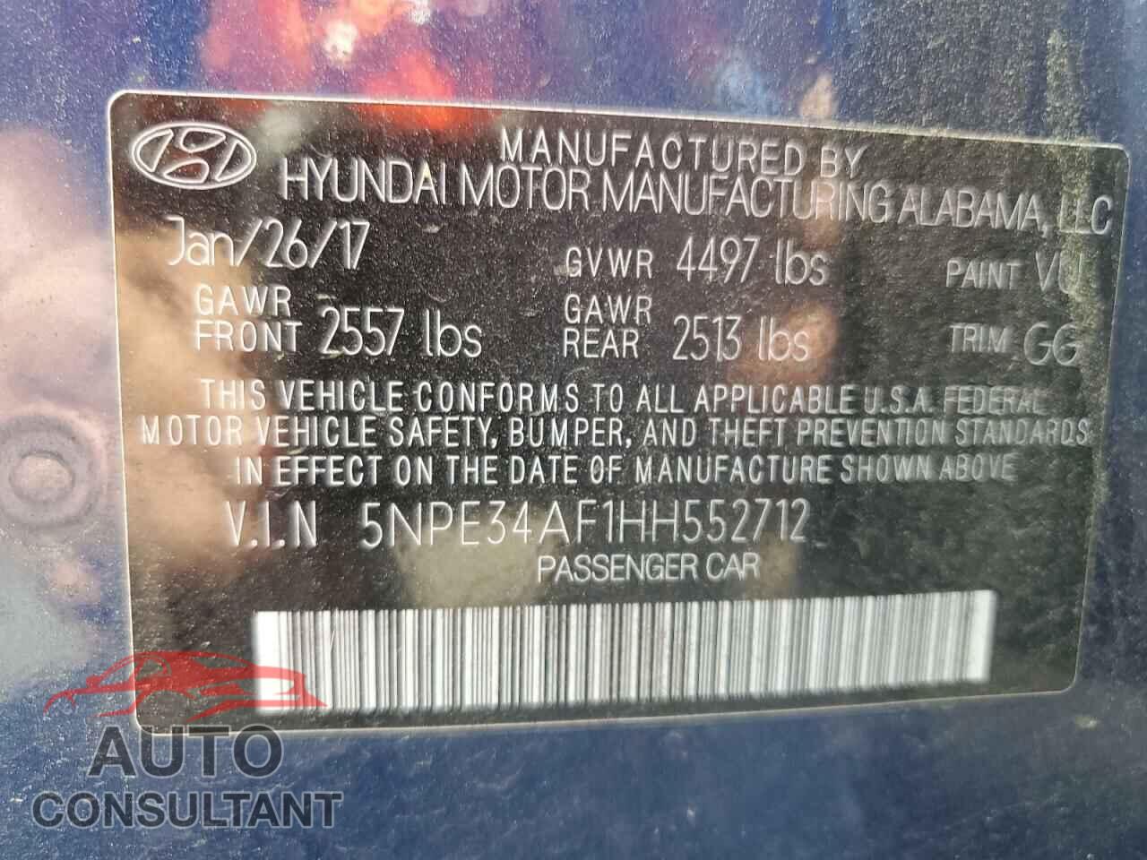 HYUNDAI SONATA 2017 - 5NPE34AF1HH552712