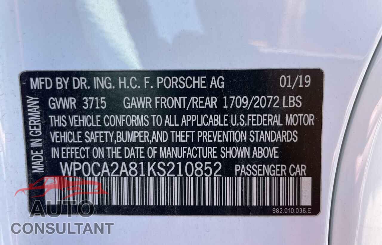PORSCHE BOXSTER 2019 - WP0CA2A81KS210852