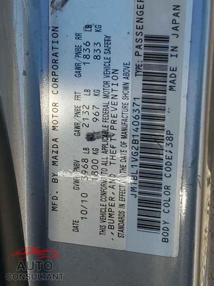 MAZDA 3 2011 - JM1BL1VG2B1406371