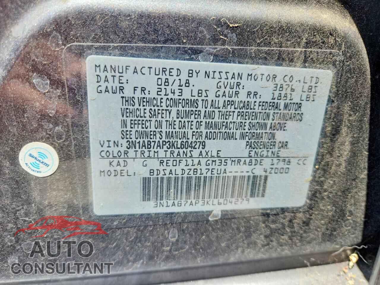 NISSAN SENTRA 2019 - 3N1AB7AP3KL604279