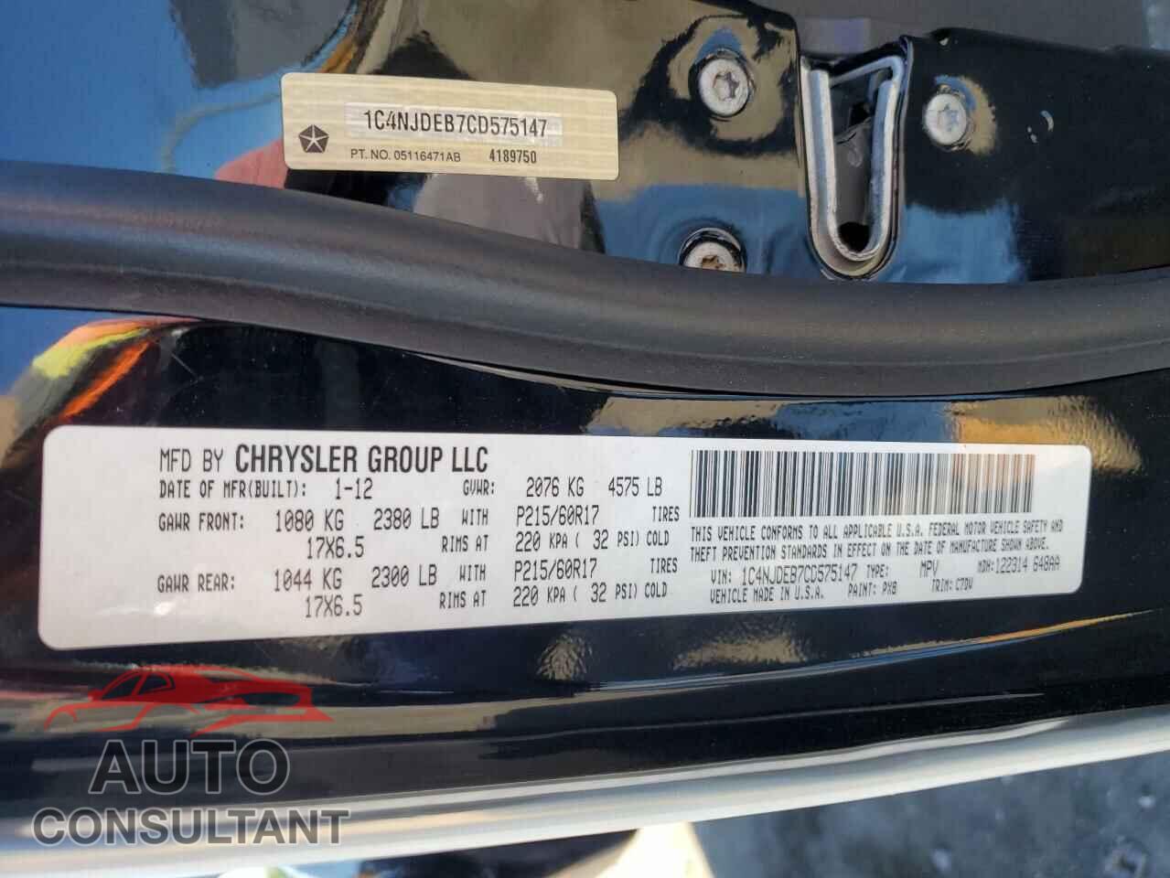 JEEP COMPASS 2012 - 1C4NJDEB7CD575147