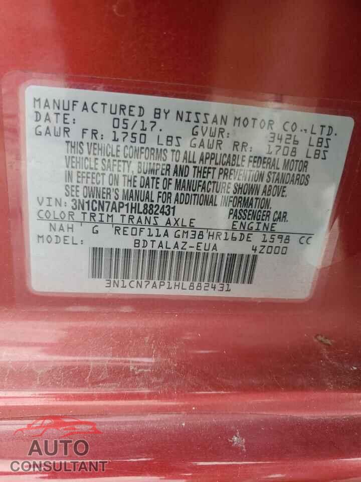 NISSAN VERSA 2017 - 3N1CN7AP1HL882431