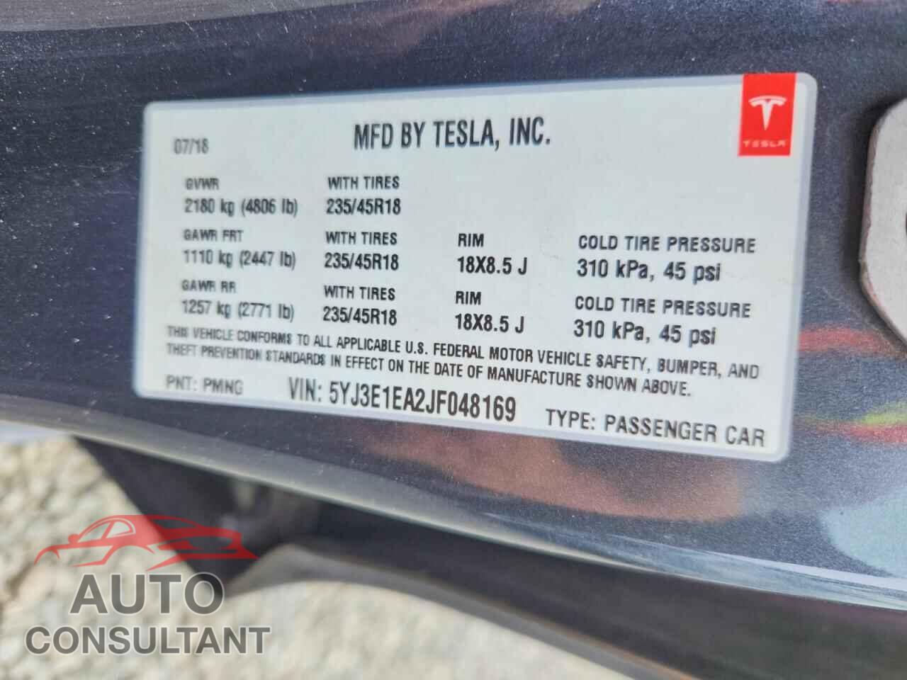 TESLA MODEL 3 2018 - 5YJ3E1EA2JF048169