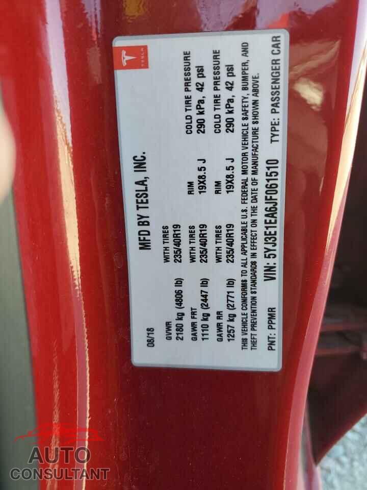 TESLA MODEL 3 2018 - 5YJ3E1EA6JF061510