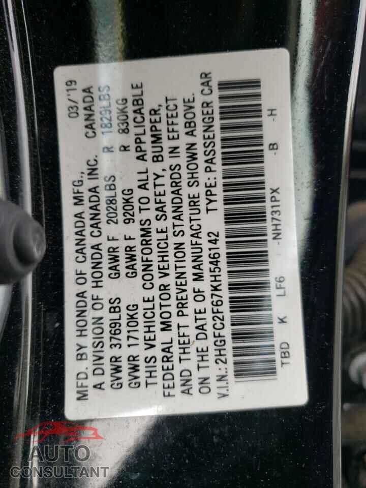 HONDA CIVIC 2019 - 2HGFC2F67KH546142