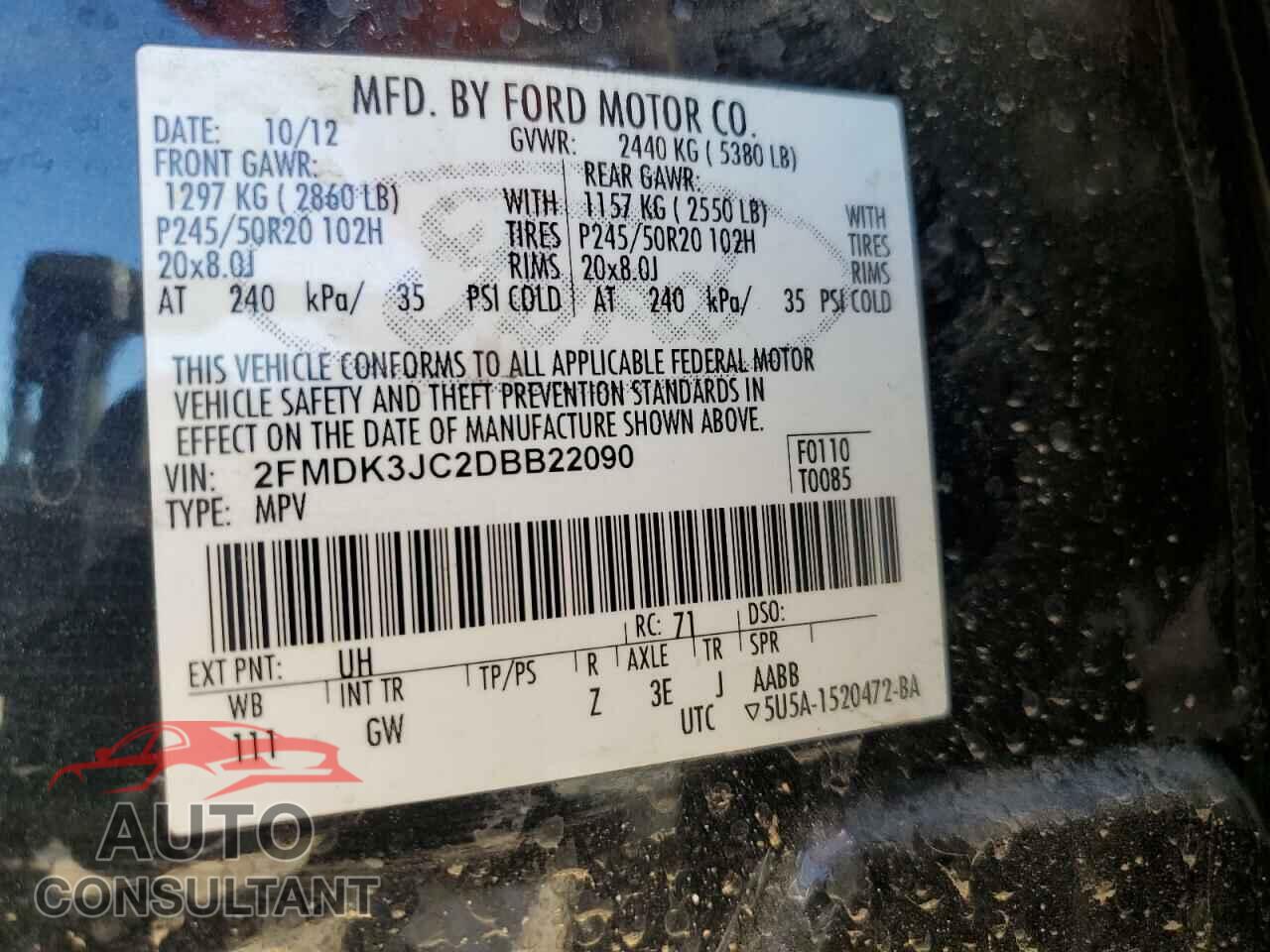 FORD EDGE 2013 - 2FMDK3JC2DBB22090