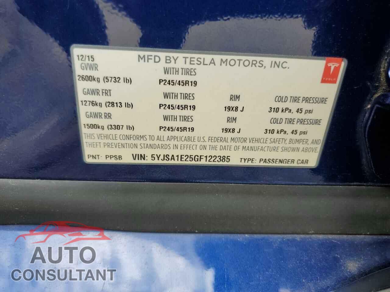 TESLA MODEL S 2016 - 5YJSA1E25GF122385