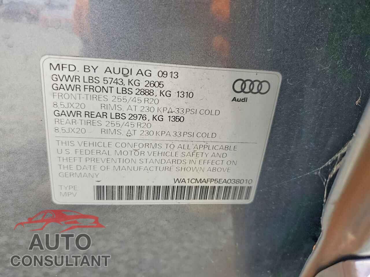 AUDI Q5 2014 - WA1CMAFP5EA038010