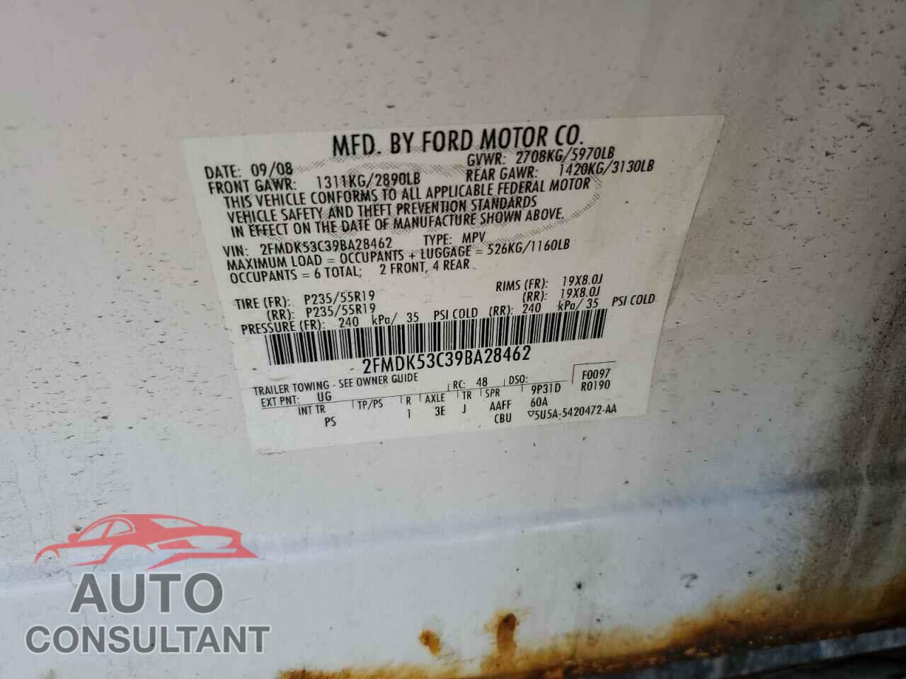 FORD FLEX 2009 - 2FMDK53C39BA28462