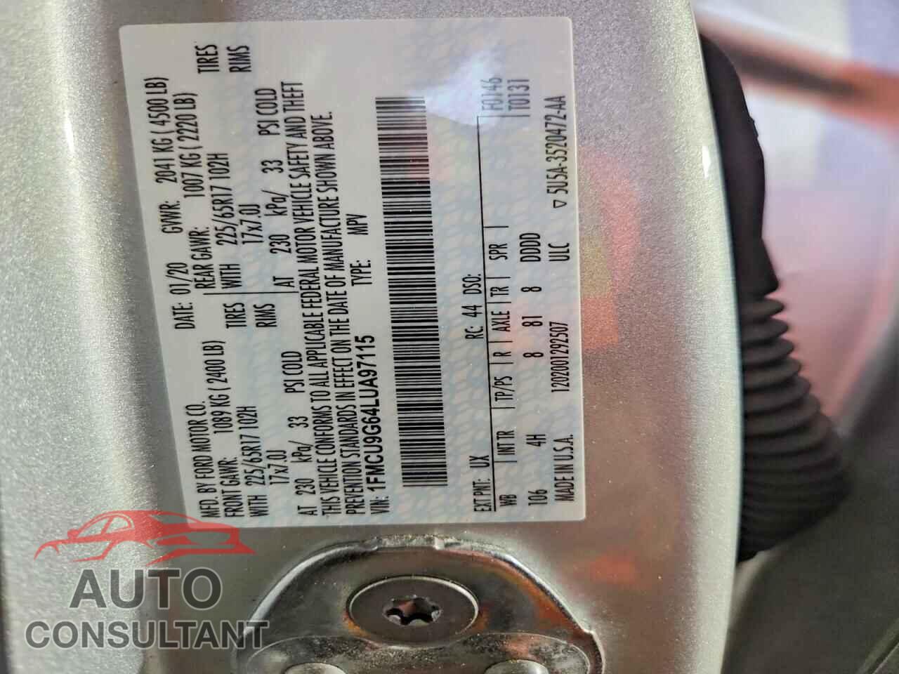 FORD ESCAPE 2020 - 1FMCU9G64LUA97115