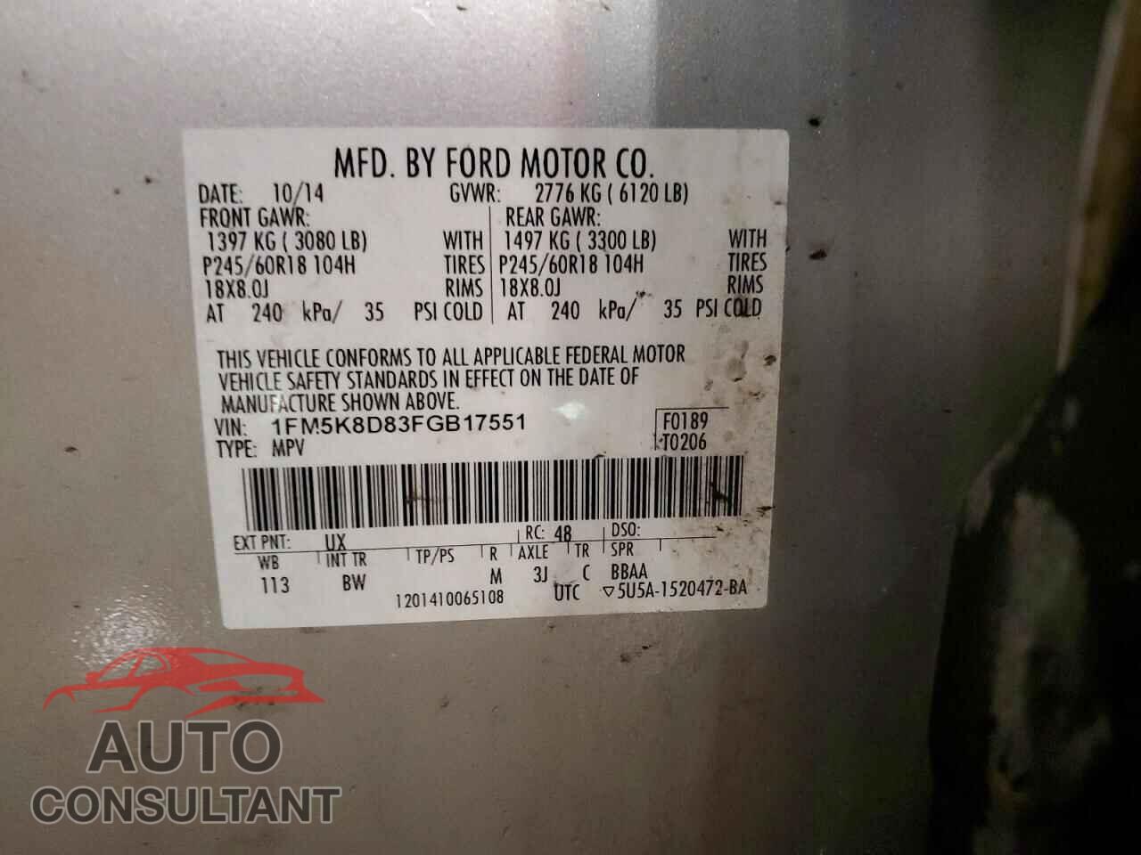 FORD EXPLORER 2015 - 1FM5K8D83FGB17551